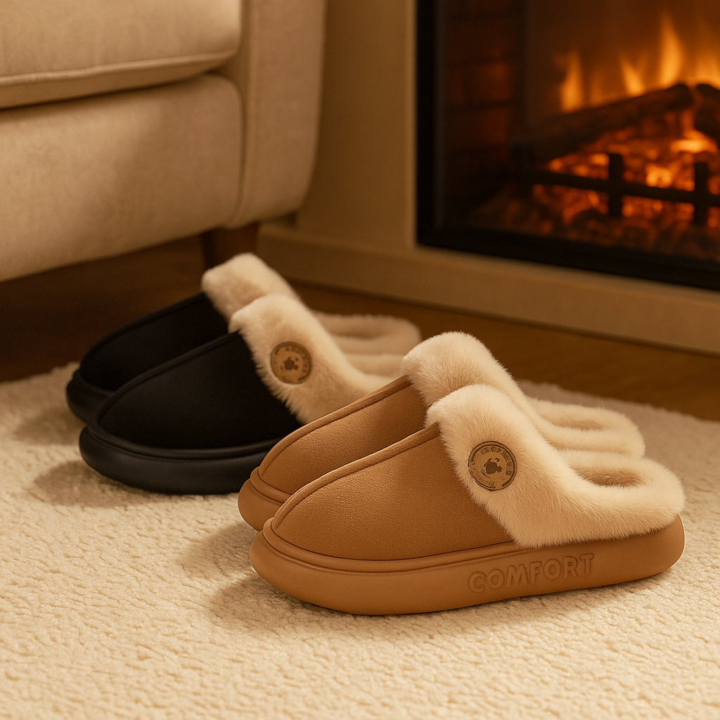 After: cozy slippers photo by fireplace