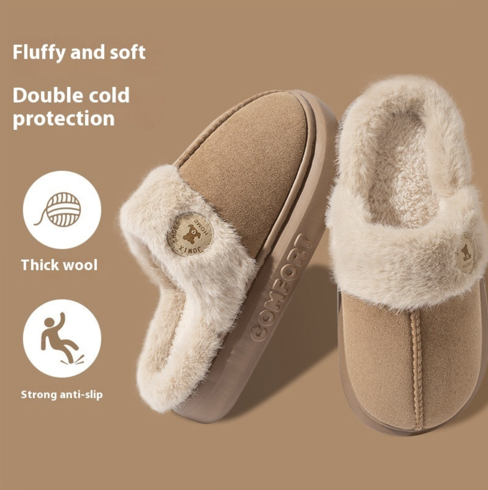 Before: collage of slippers with text