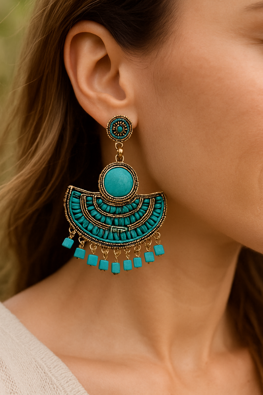 After: earrings worn by woman in lifestyle photo