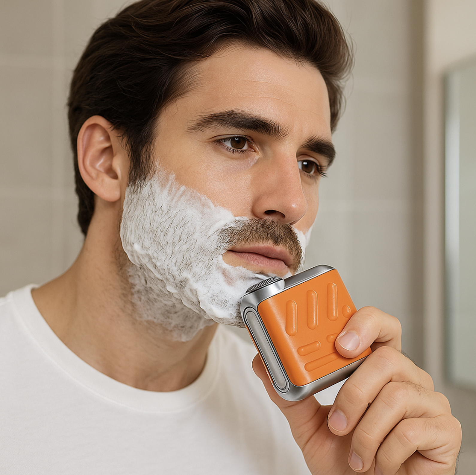 After: man shaving with razor