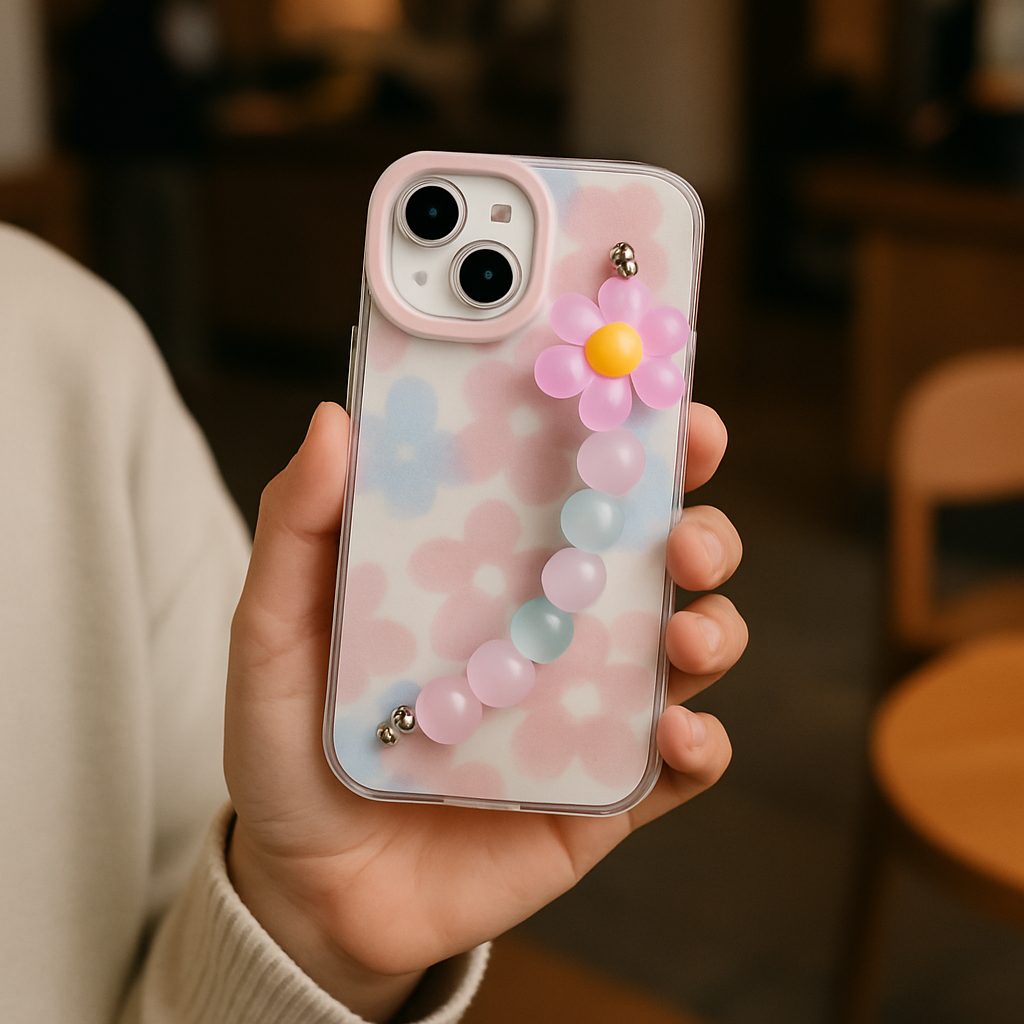 After: woman holding phone with case